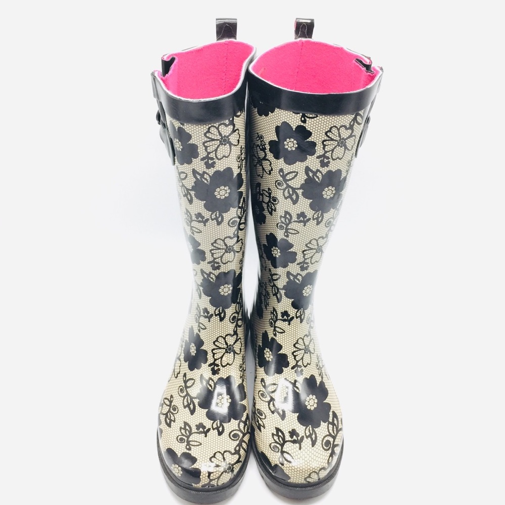*SOLD* Capelli NY Black Floral Pattern Rain Boots